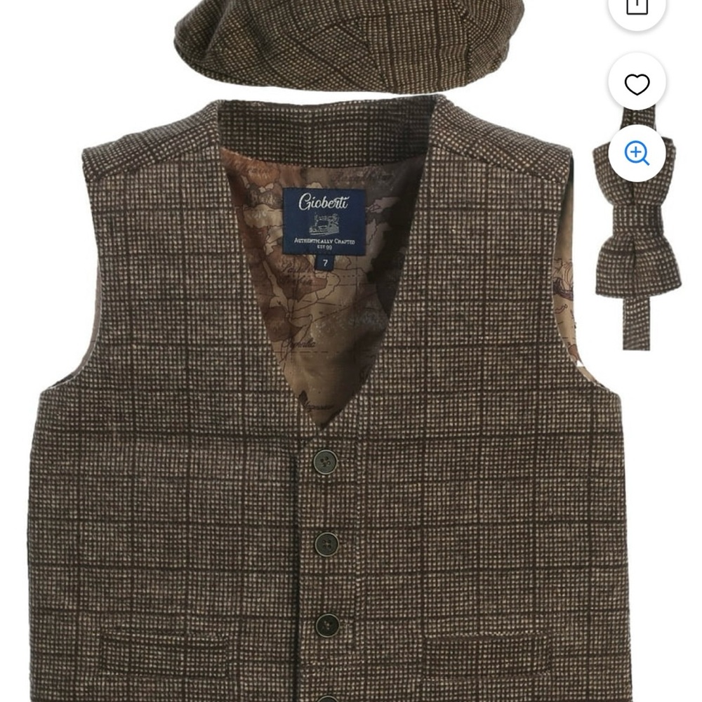 Brown Kids Vest, Cap and Bow tie set